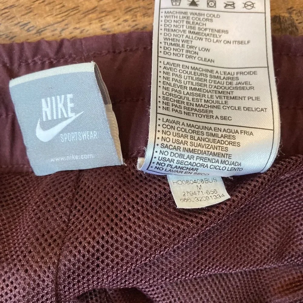 Nike Burgandy Mens Track Pants Medium Drawstring Mesh Lining